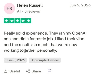 Five-star Trustpilot review from Helen Russell.